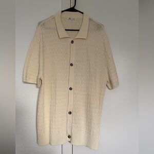 Zara Men’s Large Cream Button-Up Knit Cardigan